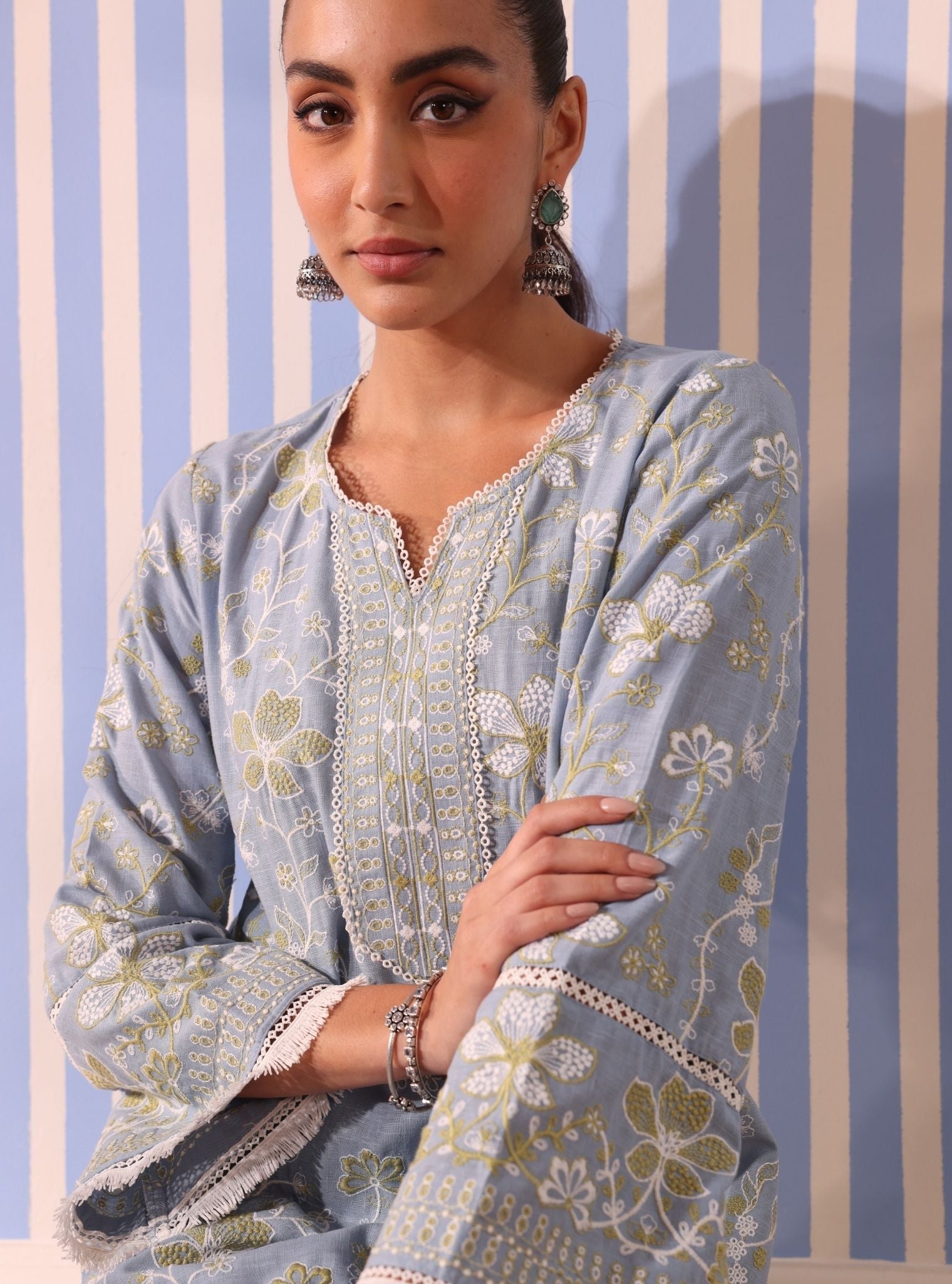 Vania Linen Light Blue Kurta Set