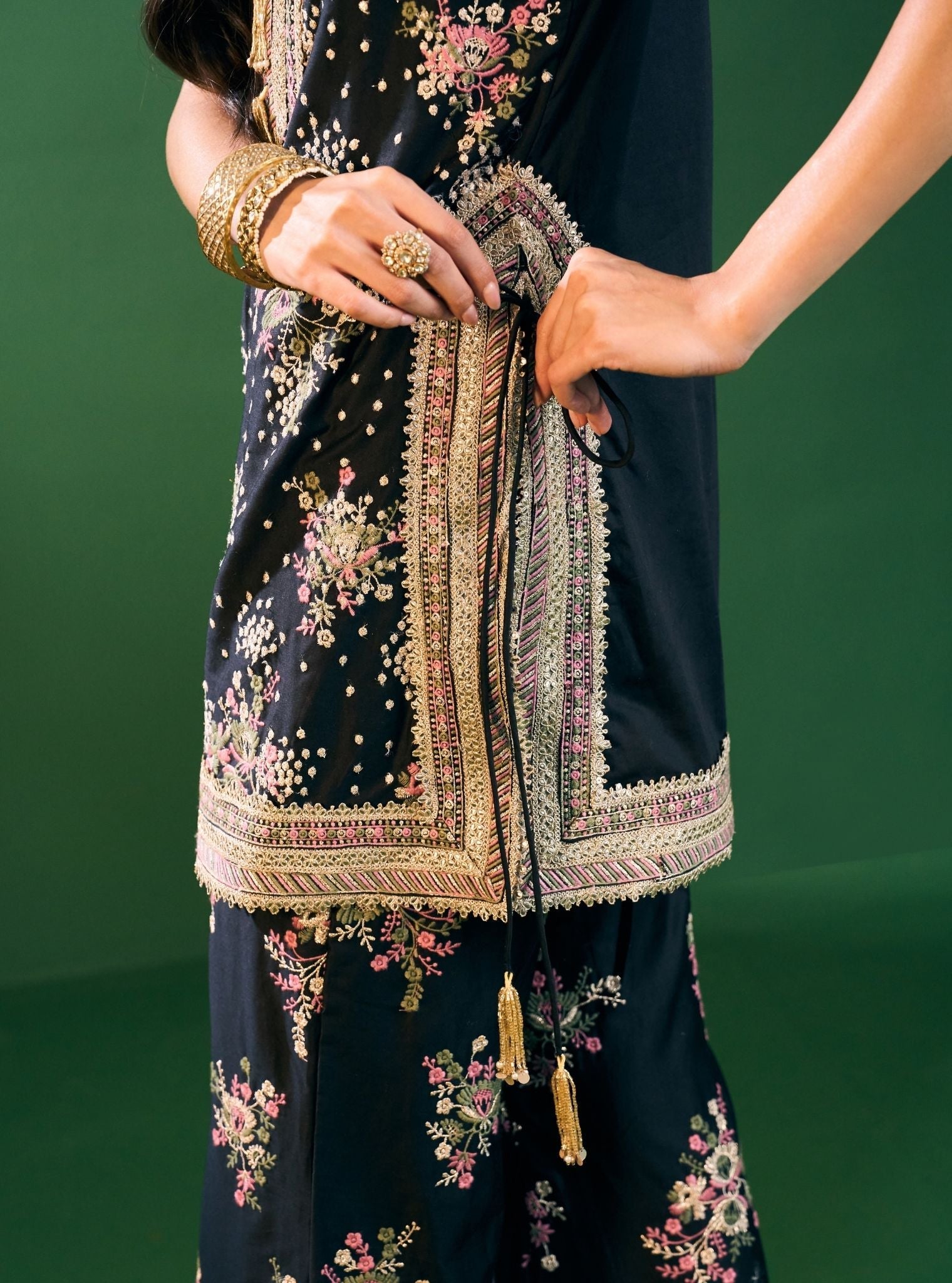 Lami Pima Satin Black Kurta Set