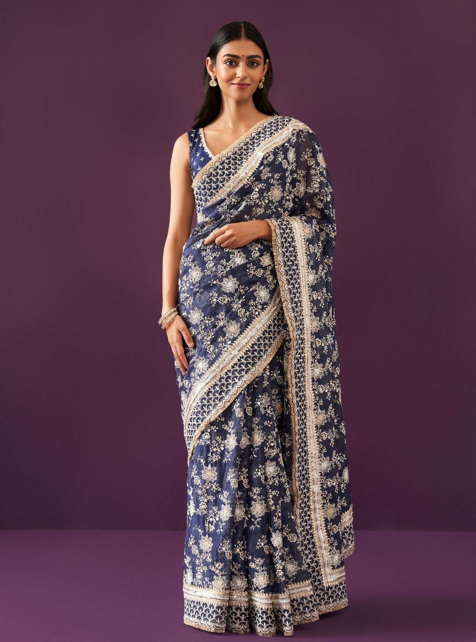 Kamon Organza Navy Saree