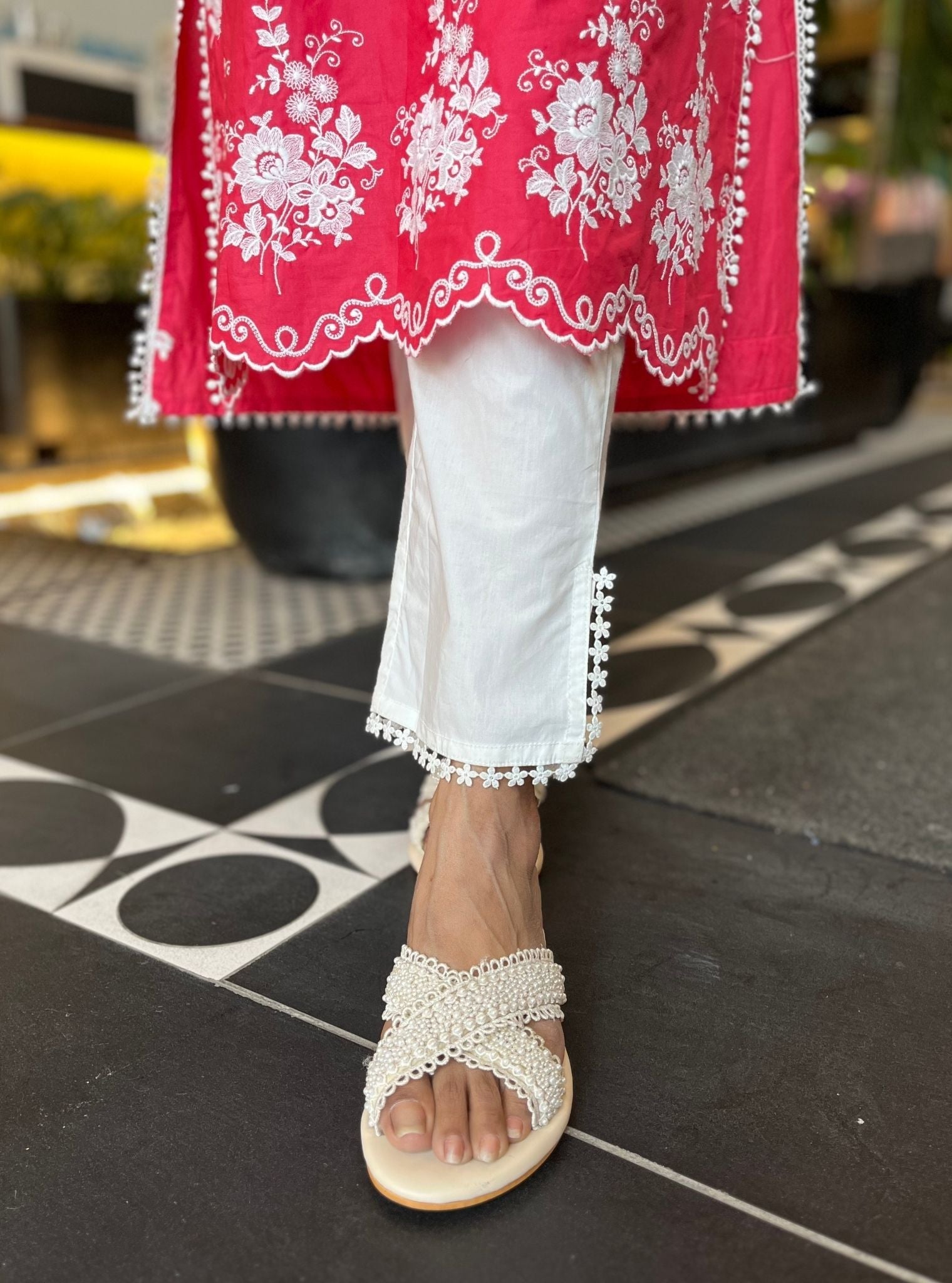 Love Song Supima Cotton Red Kurta With Slit Pant