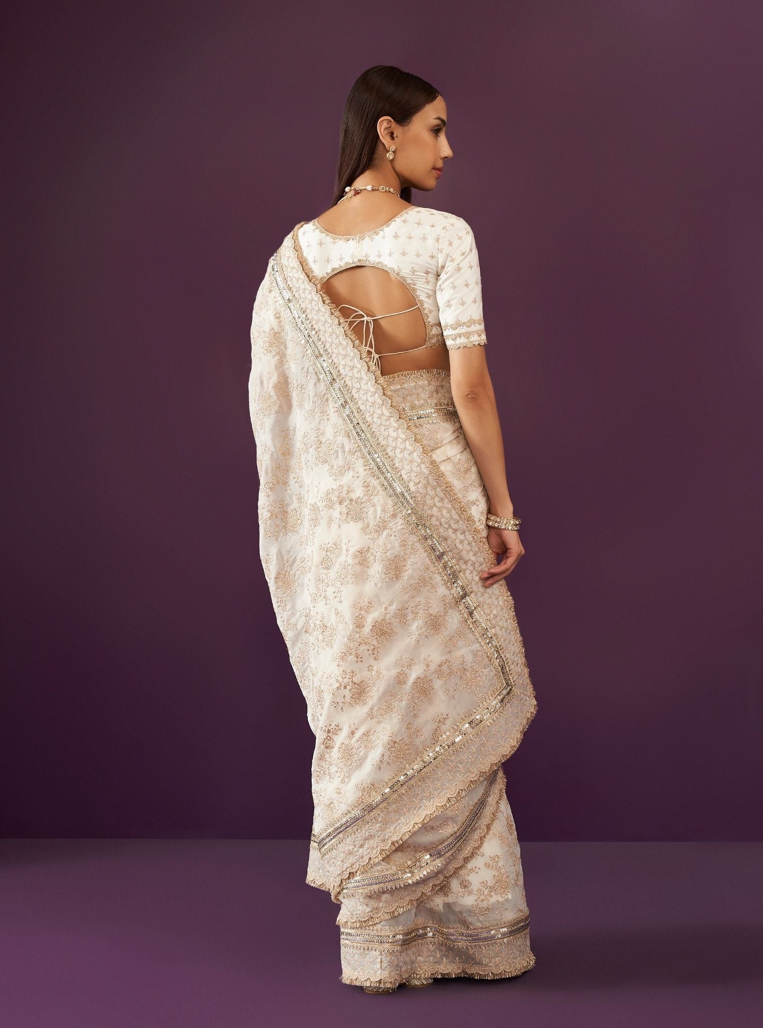 Kamon Organza Off White Saree