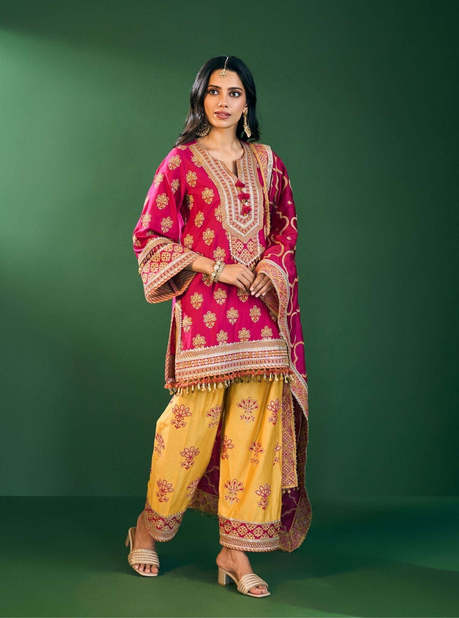 Lani Pima Satin Fuschia Kurta Set