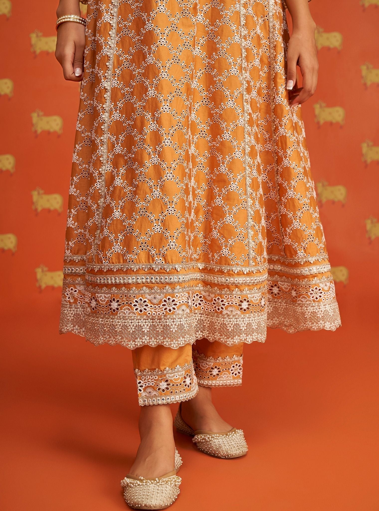 Caem Pima Satin Orange Kurta Set