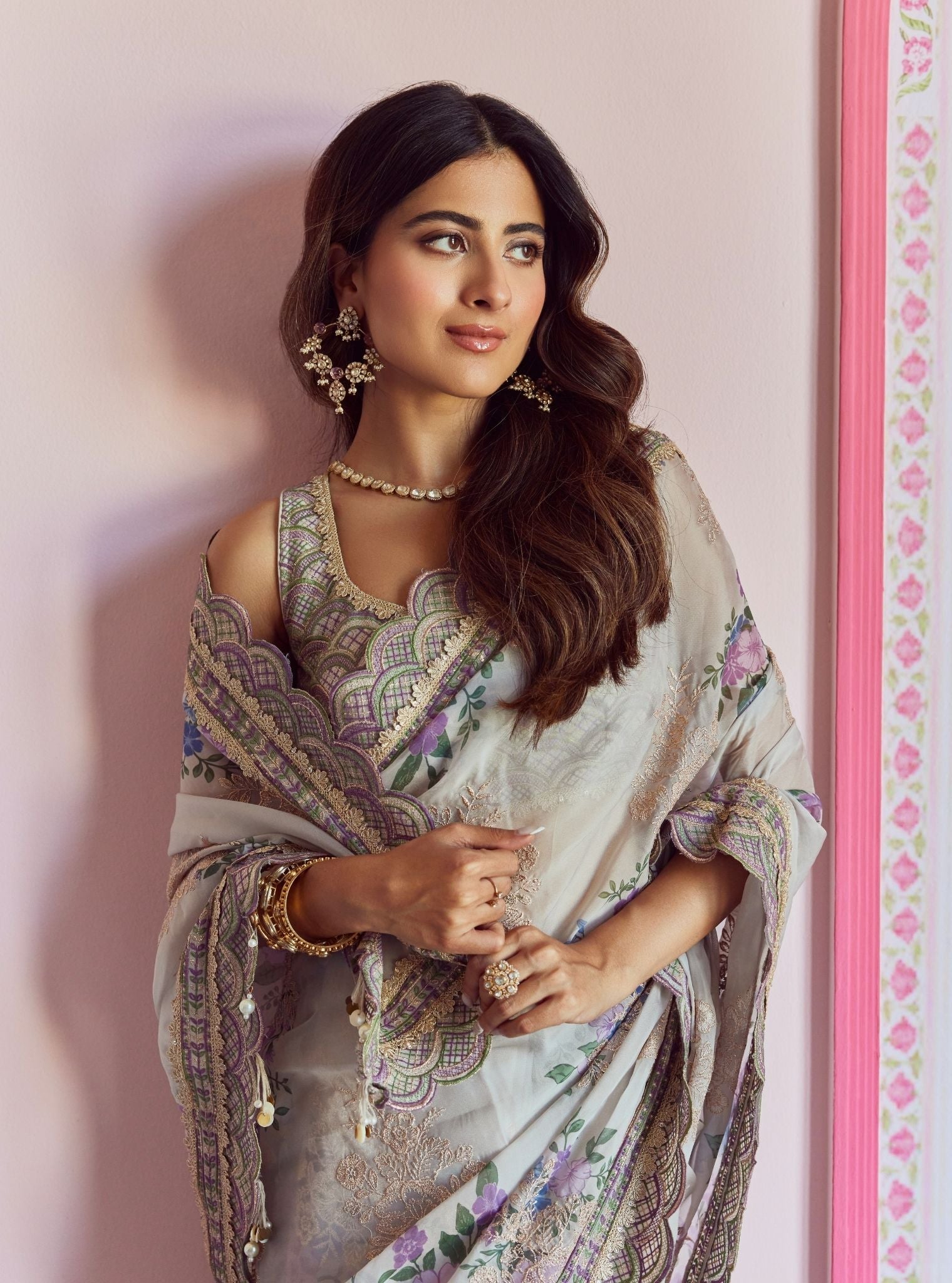 Swar Organza Printed White Saree