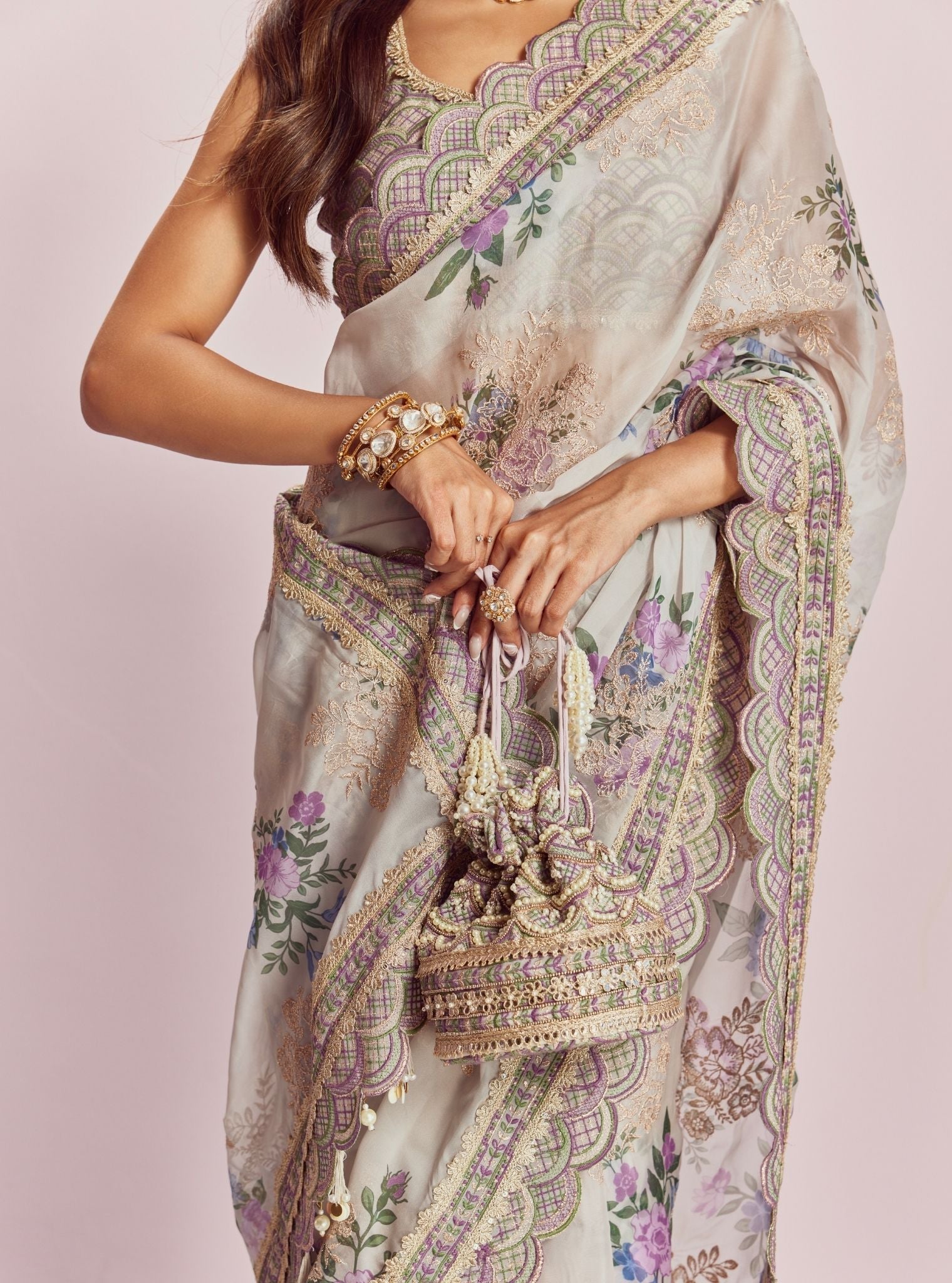 Swar Organza Printed White Saree