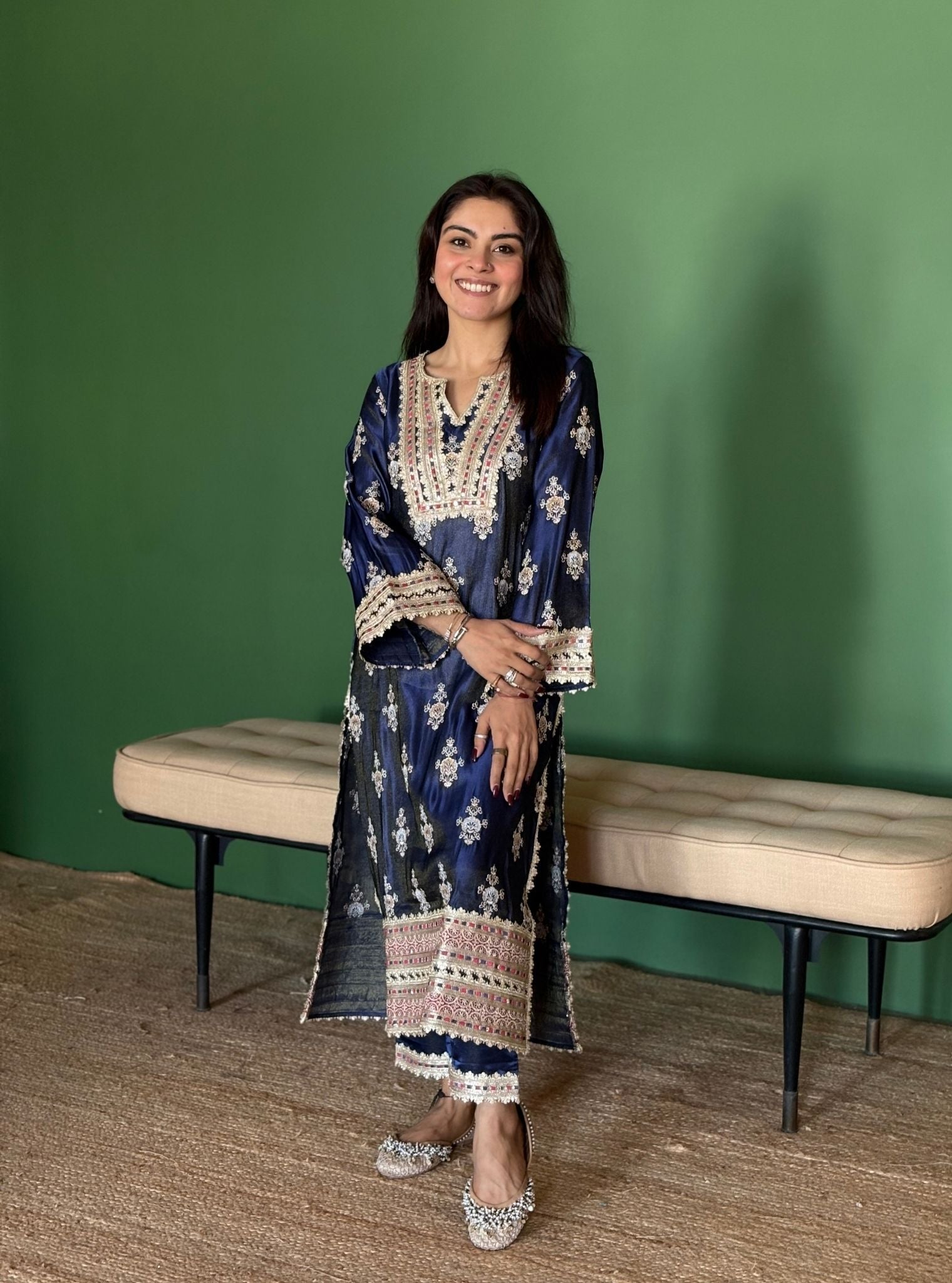 Mitthi Luxe Tissue Navy Kurta Set