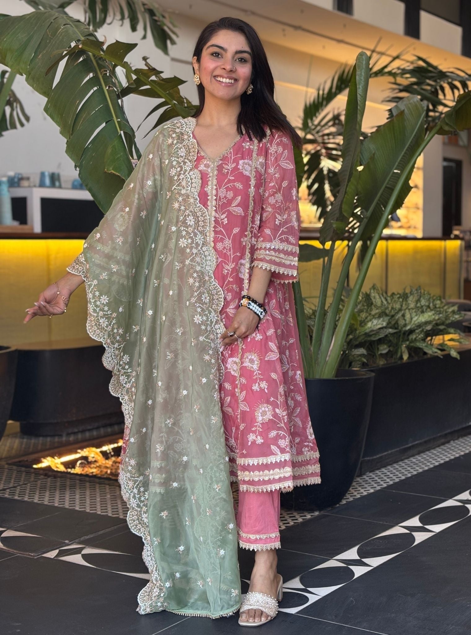 Sandrine Organza Mauve Anarkali Kurta Set