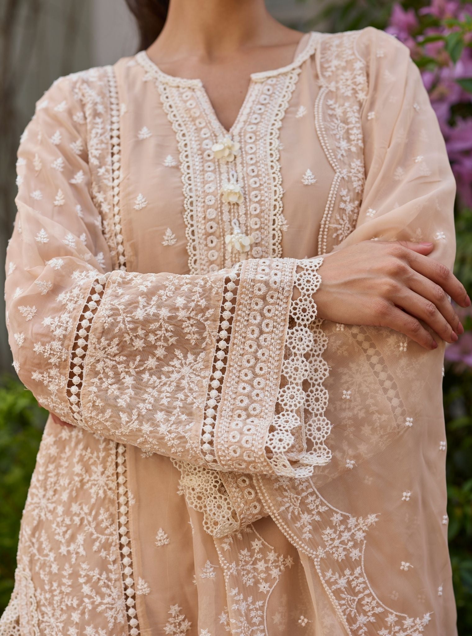 Meyo Organza Beige Kurta Set