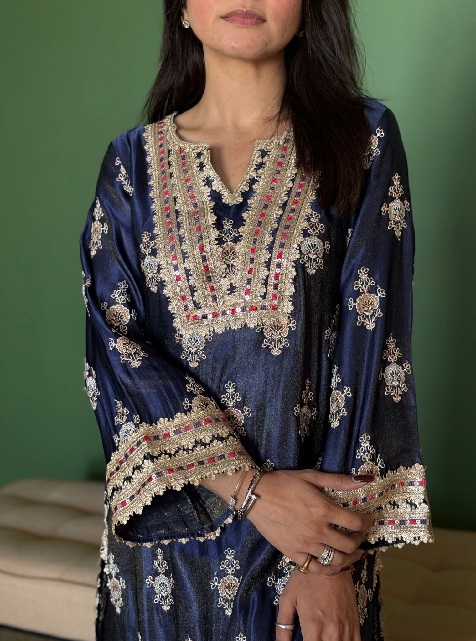 Mitthi Luxe Tissue Navy Kurta Set