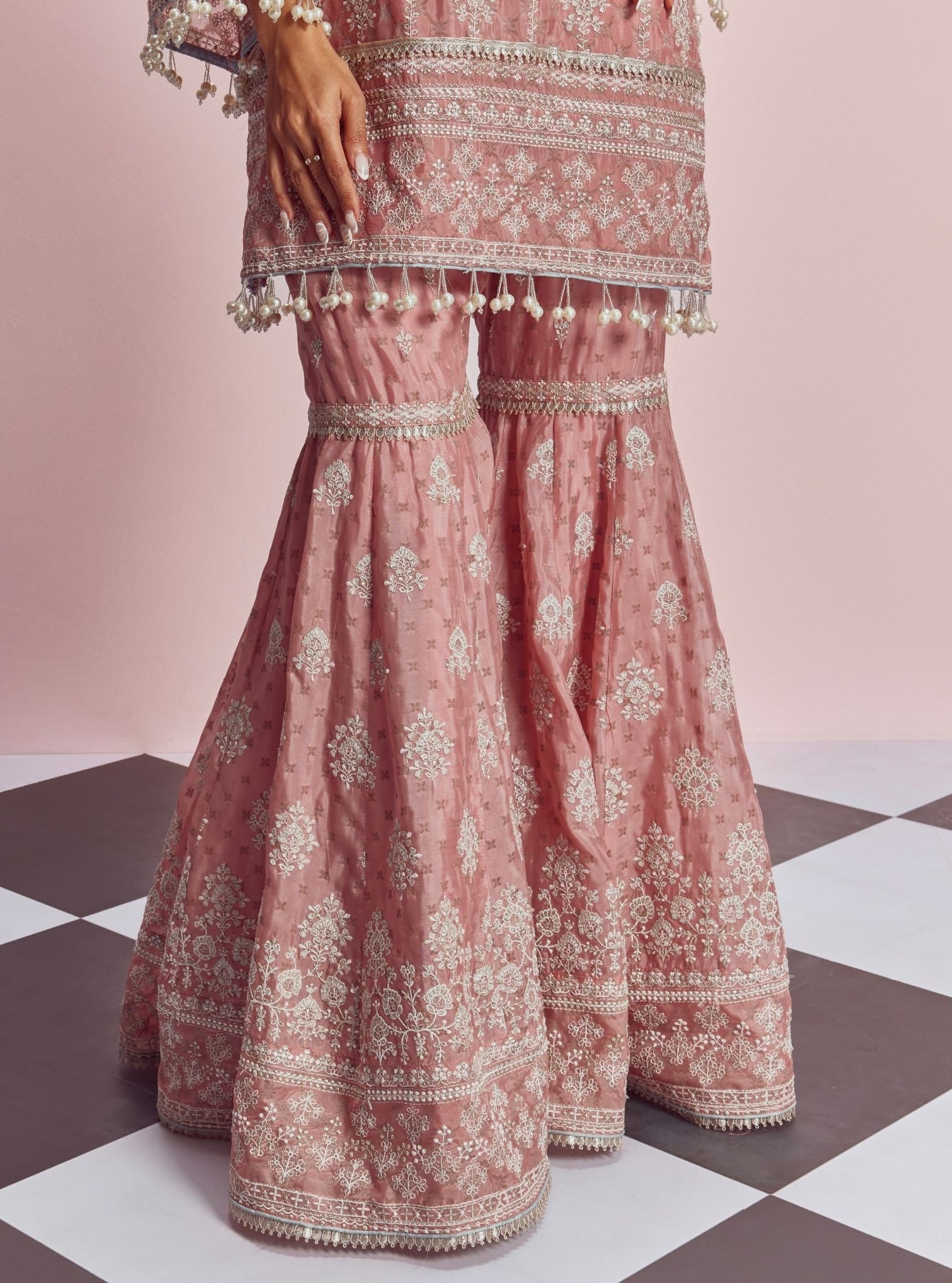 Sakhi Banarsi Pink Kurta with Garara Set