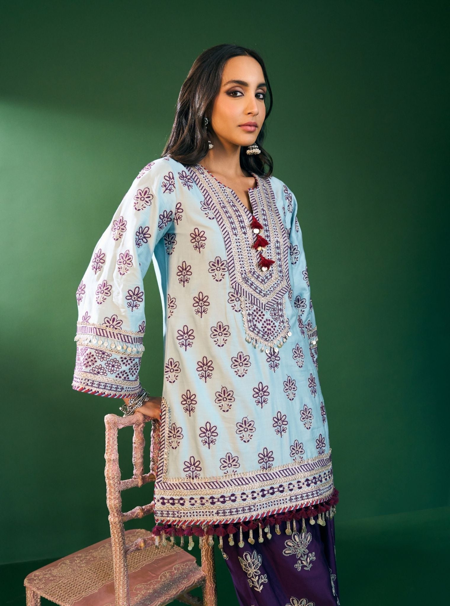 Lani Pima Satin Sky Blue Kurta Set