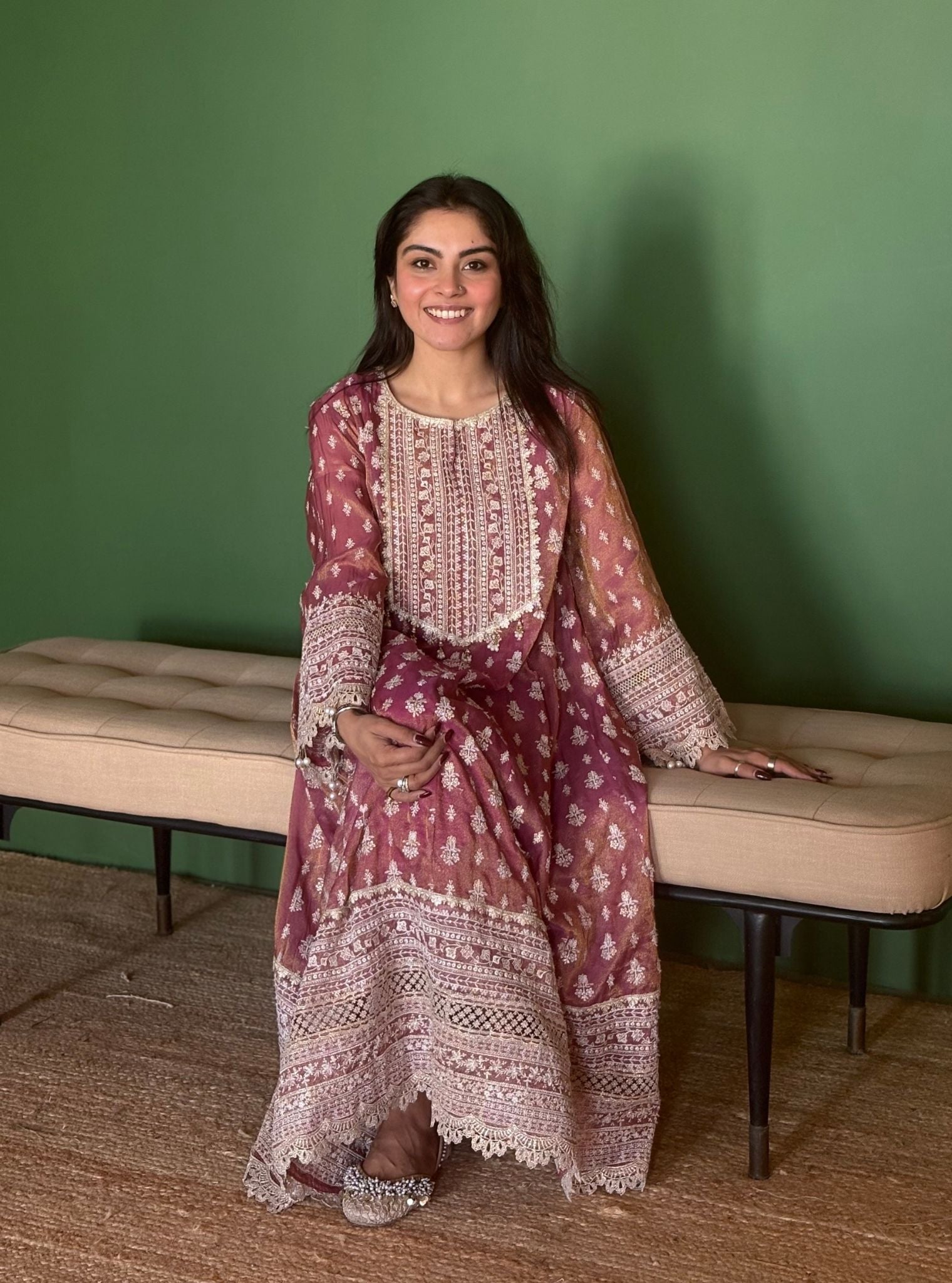 Jalwa Luxe Organza Plum Anarkali Kurta Set