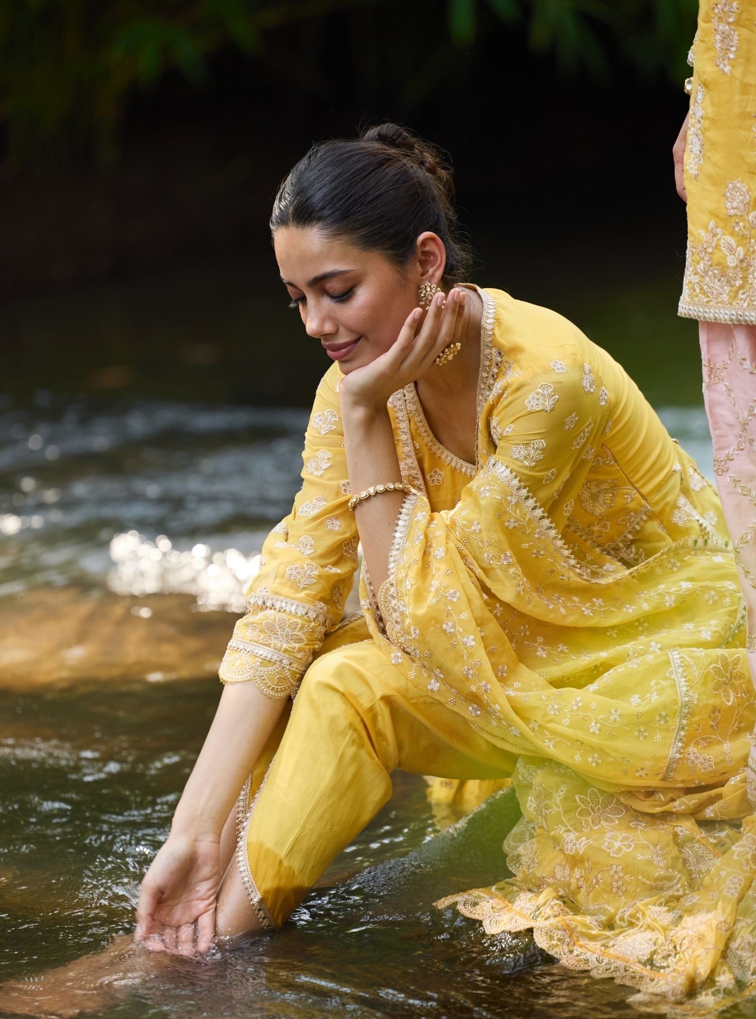 Gaatha Organza Yellow Short Anarkali Kurta Set