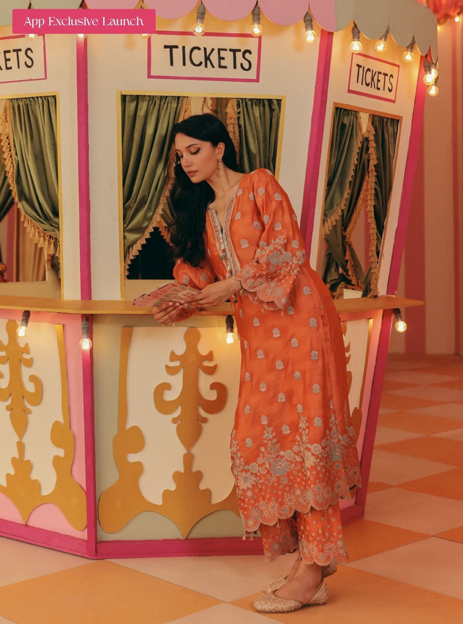 Laina Cupro Satin Orange Long Kurta Set