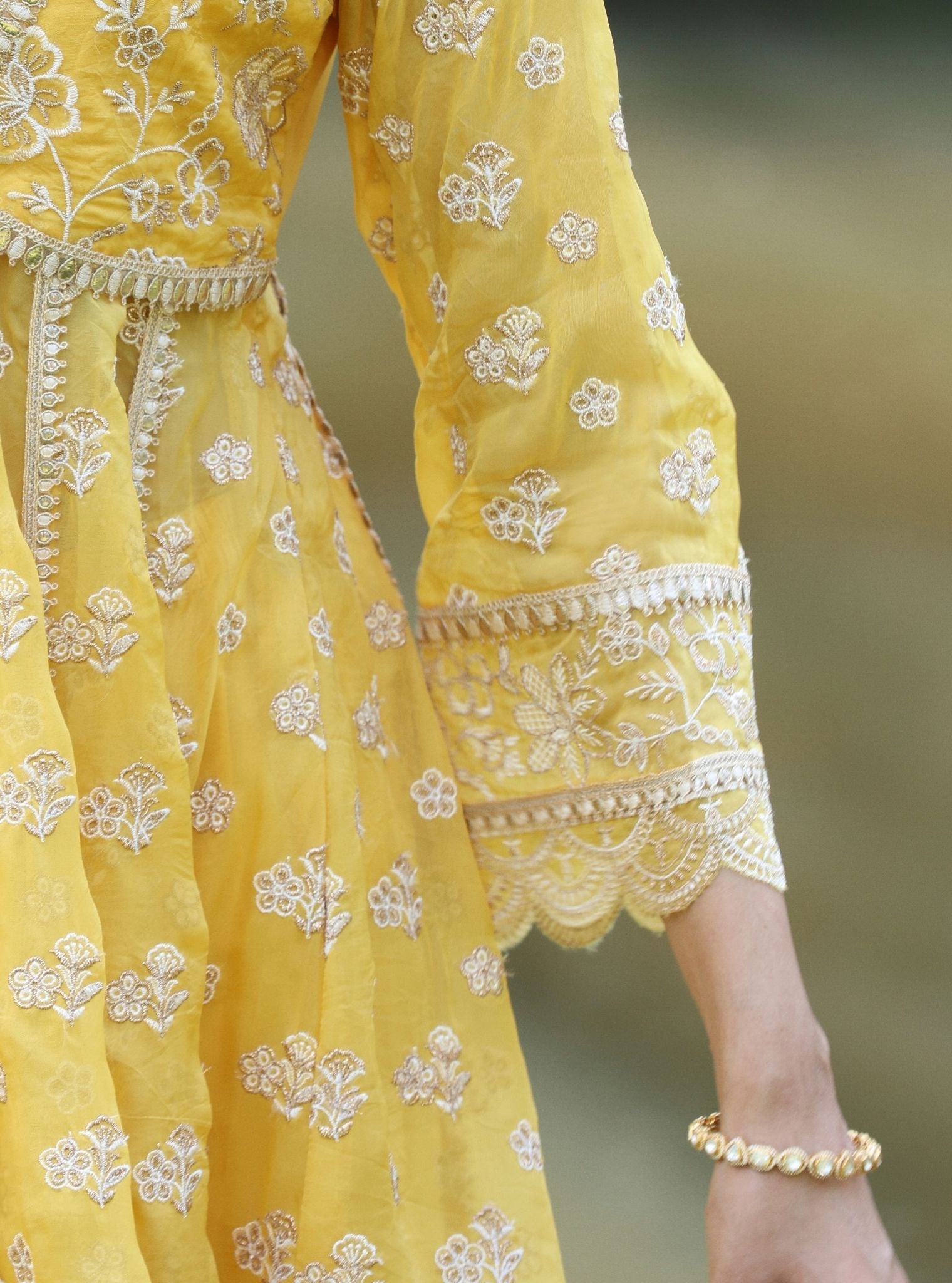 Gaatha Organza Yellow Short Anarkali Kurta Set