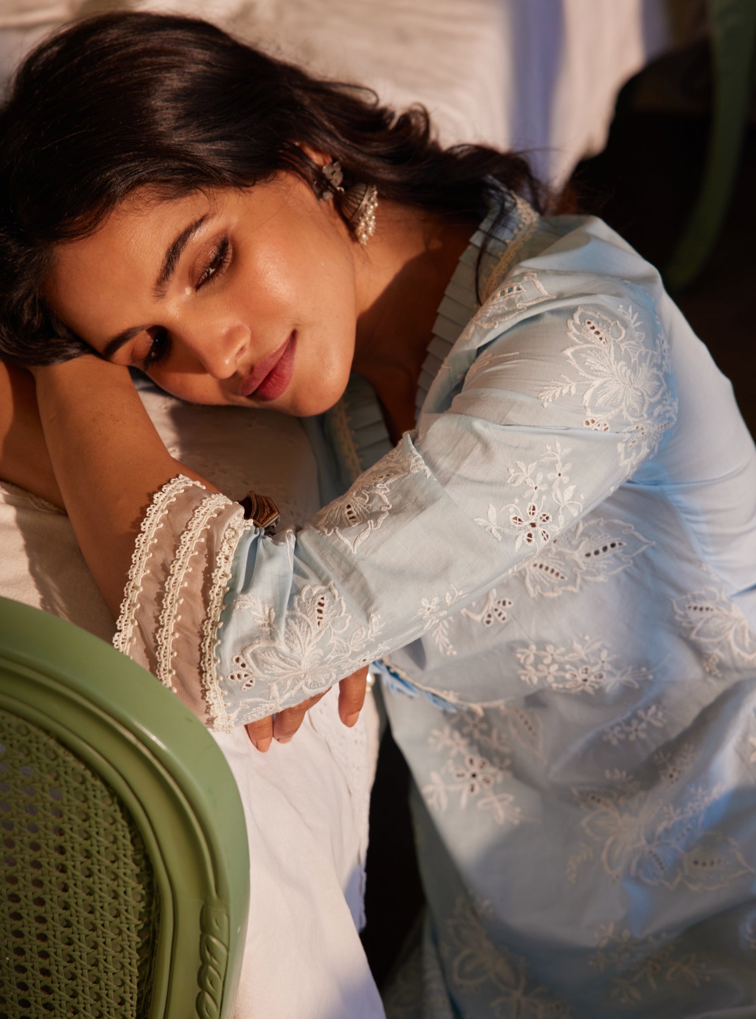 Mulmul Supima Cotton Verlem Blue kurta