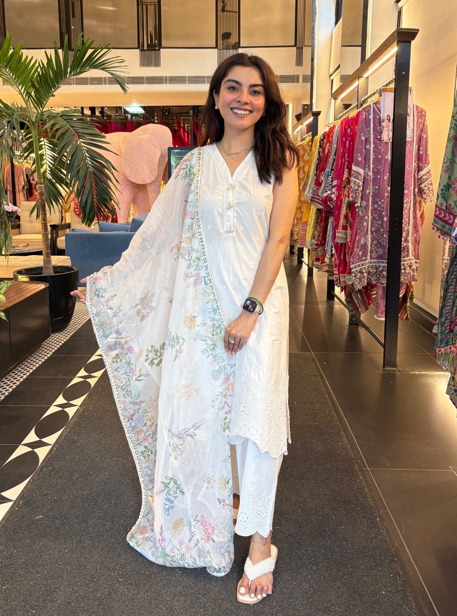 Kora Supima Cotton White Kurta Set