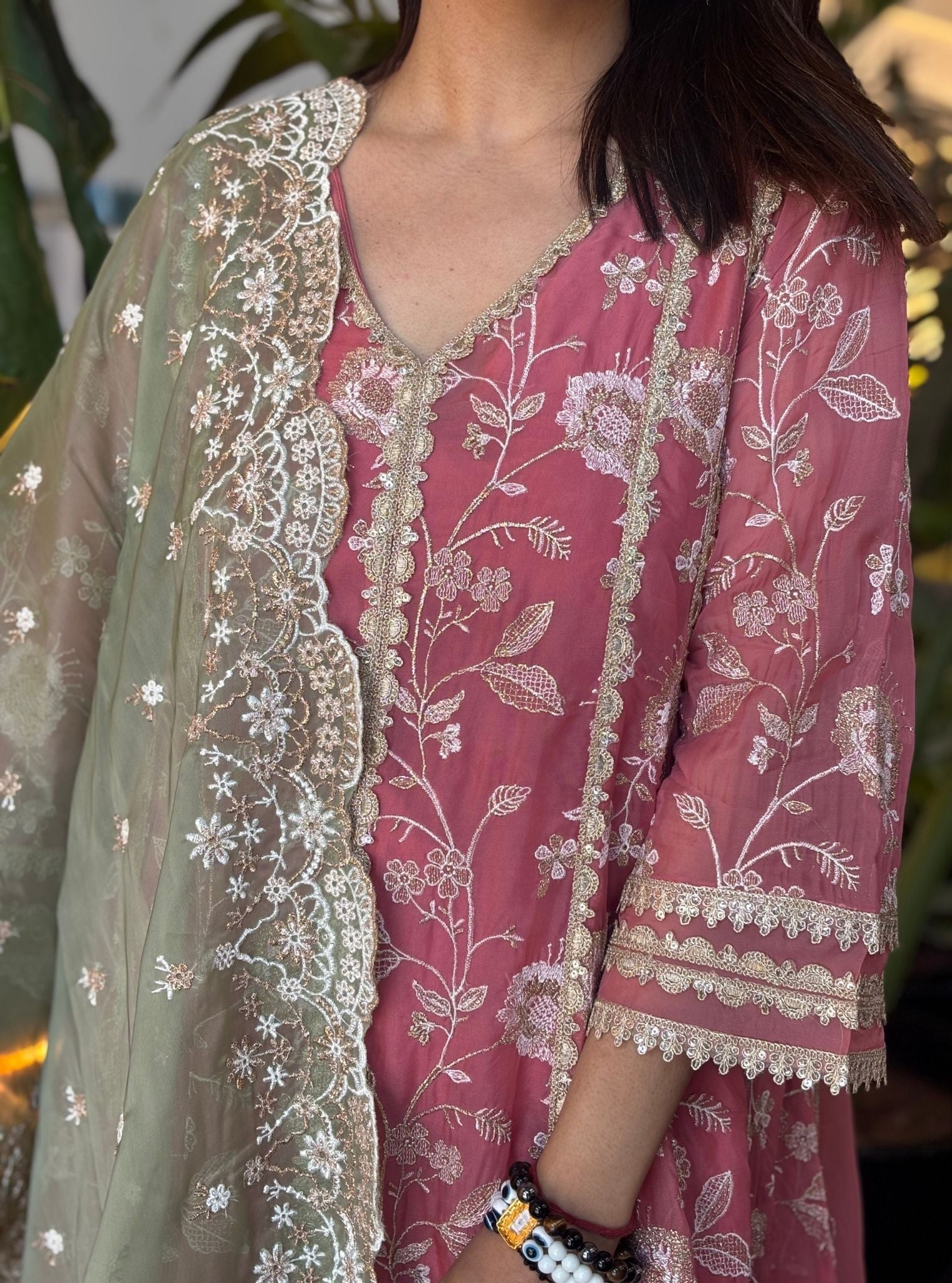 Sandrine Organza Mauve Anarkali Kurta Set