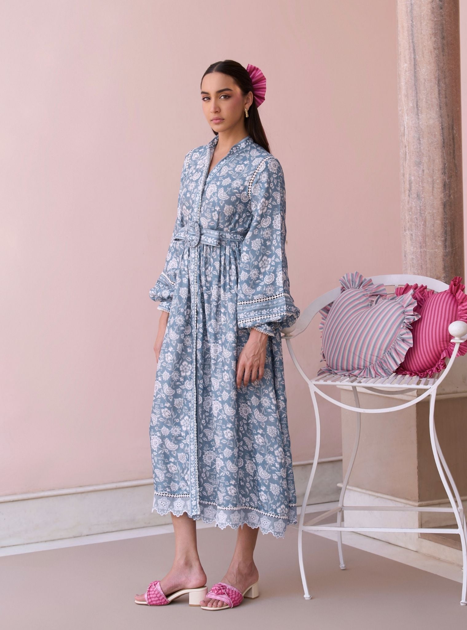Selbourne Steel Blue Printed Lawn Dress