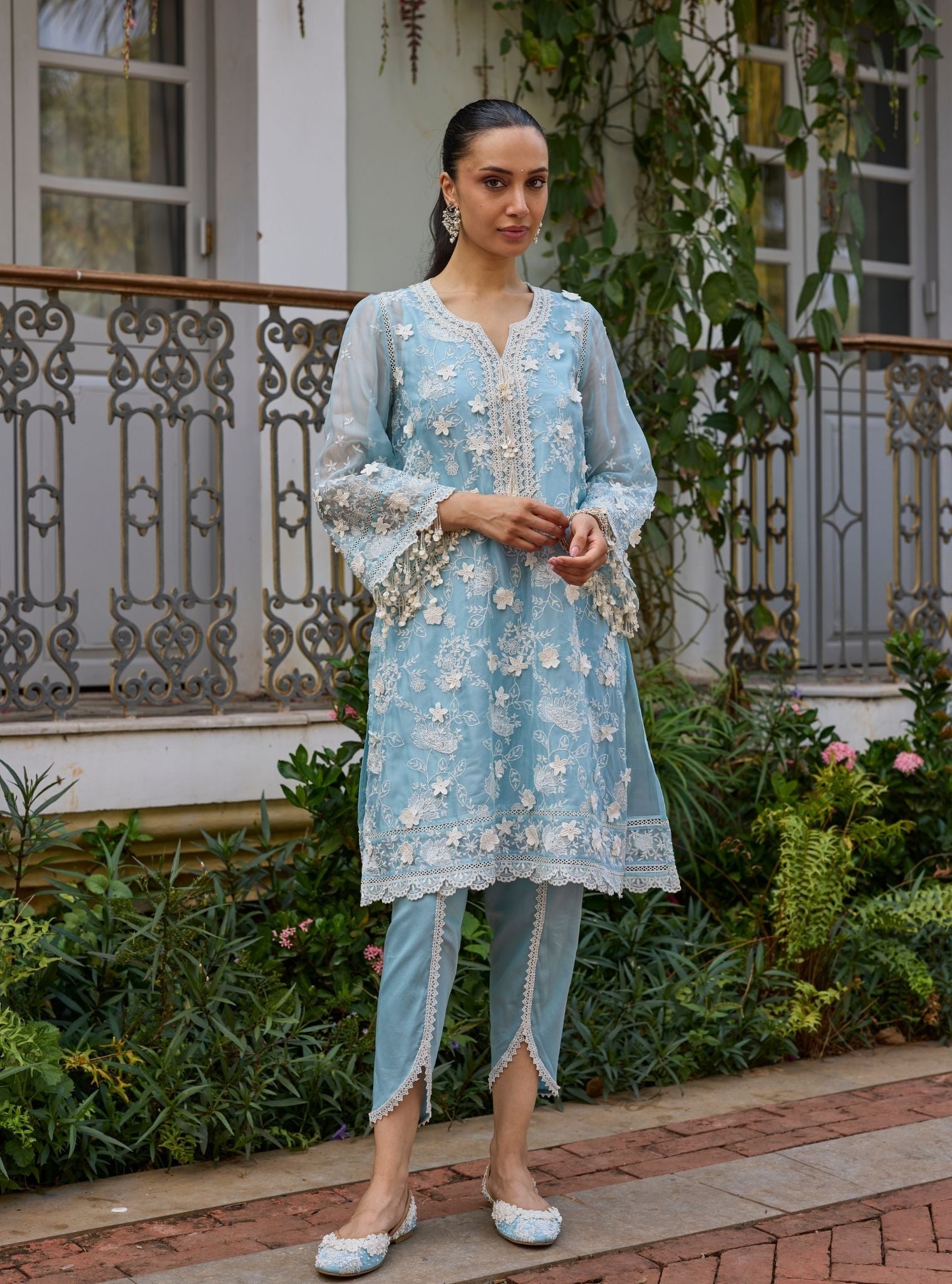 Vino Organza Light Blue Kurta Set