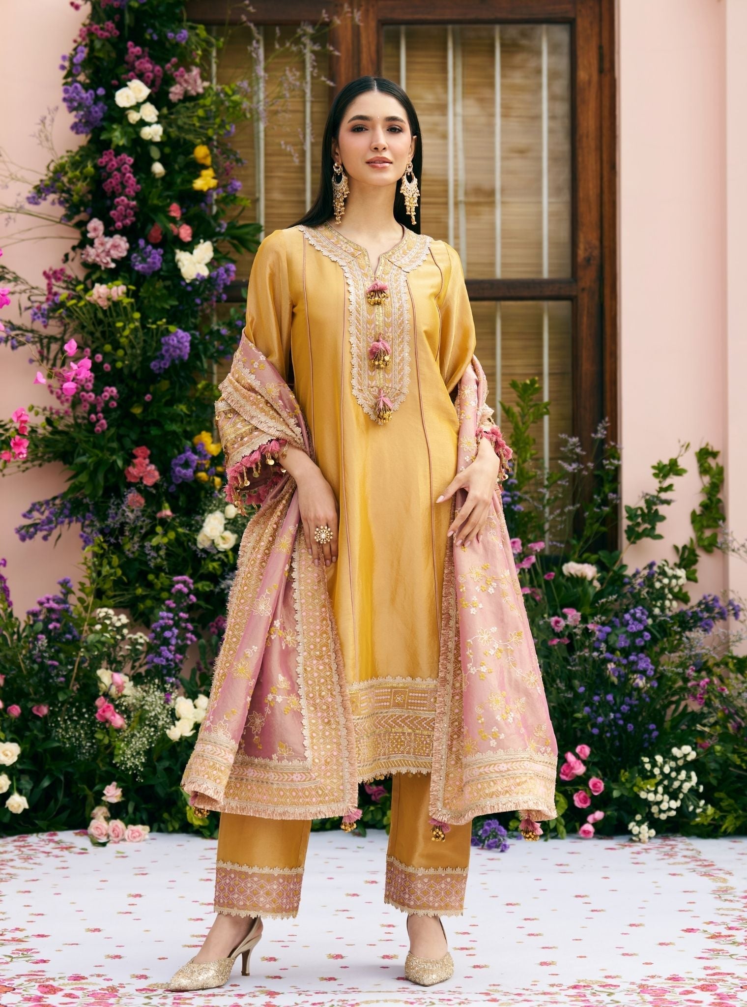 Tissue Shamili Yellow Kurta Set