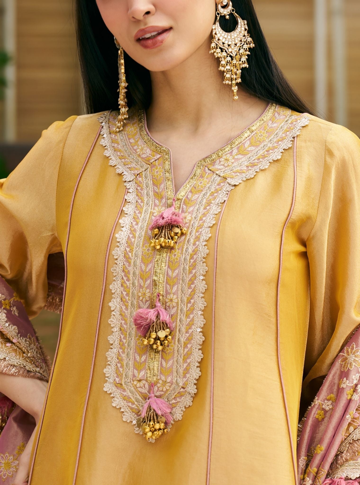 Tissue Shamili Yellow Kurta Set