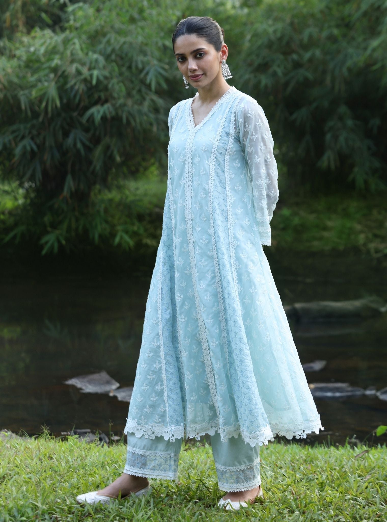 Maheen Organza Blue Anarkali Kurta Set