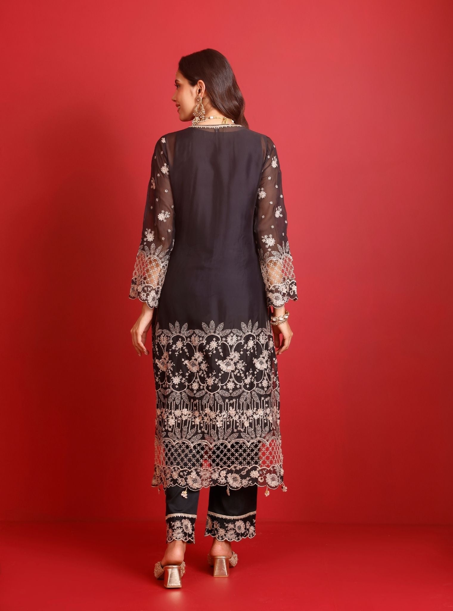 Ina Organza Black Kurta Set