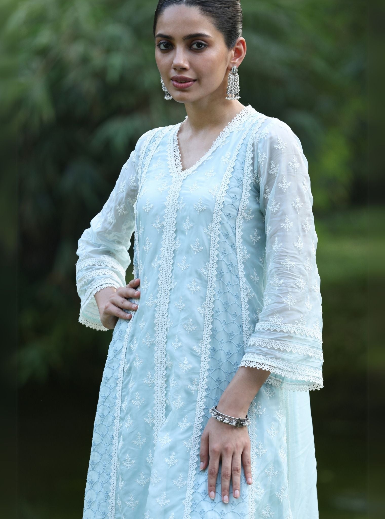 Maheen Organza Blue Anarkali Kurta Set