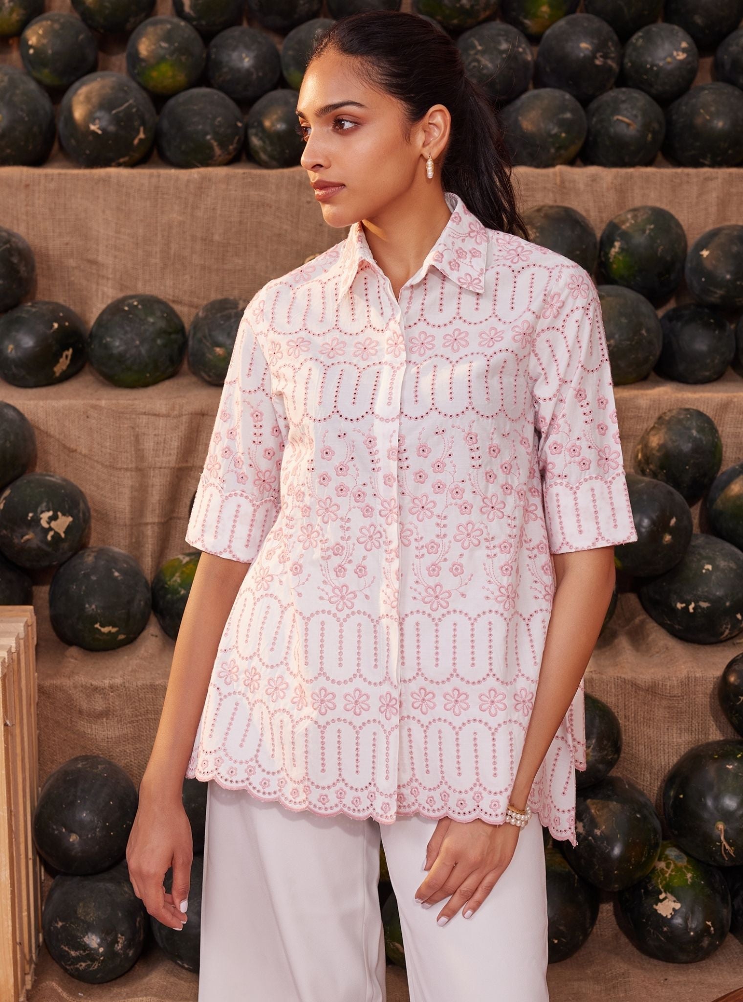 Erica Cotton White Pink Shirt