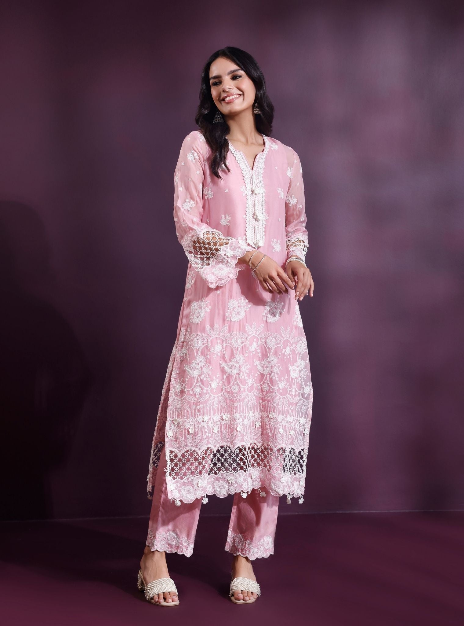 Ina Organza Onion Pink Kurta Set