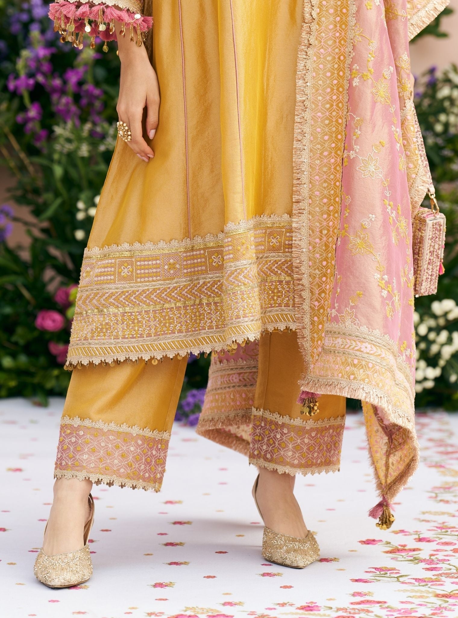 Tissue Shamili Yellow Kurta Set