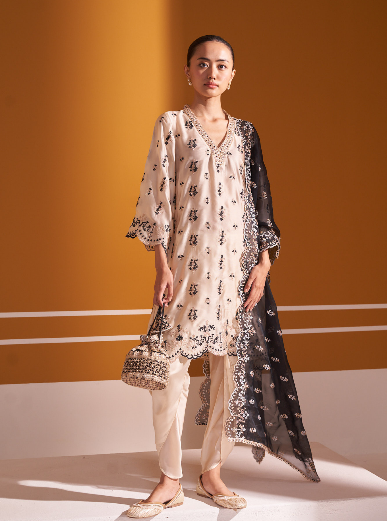 Callaia Cupro Satin Off White Kurta Set
