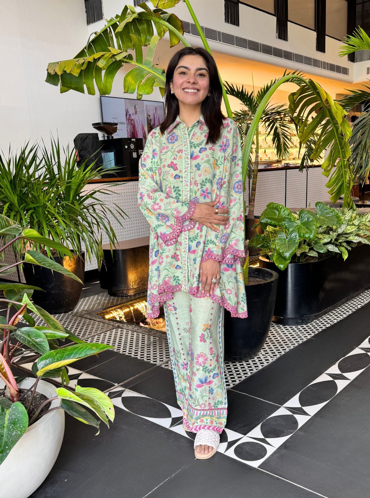 Mulmul Printed Linen Aurora Green Kurta With Mulmul Printed Linen Aurora Green Pant