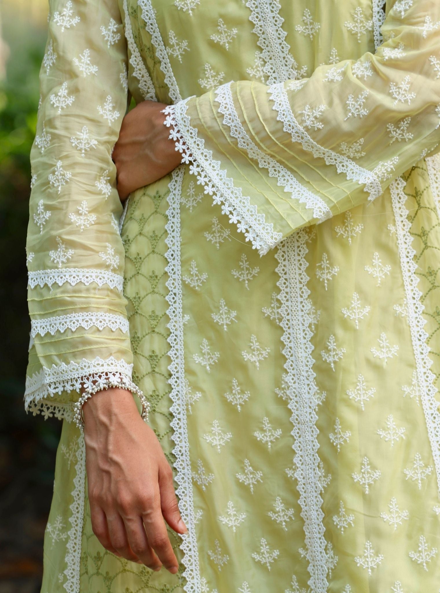 Maheen Organza Lime Anarkali Kurta Set