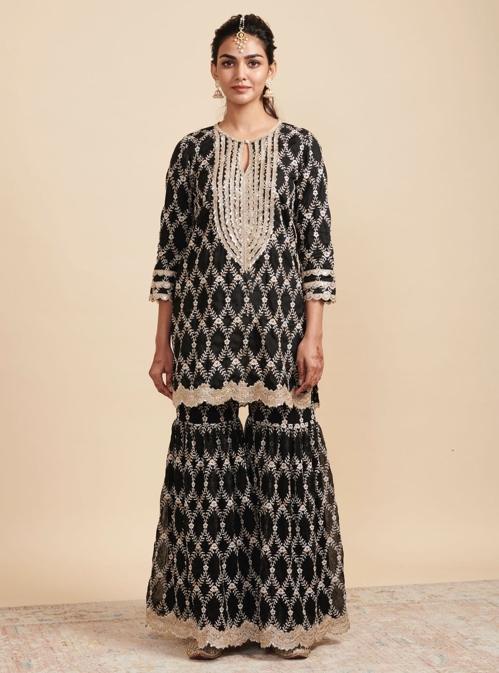 Mulmul Organza Claire Black Kurta