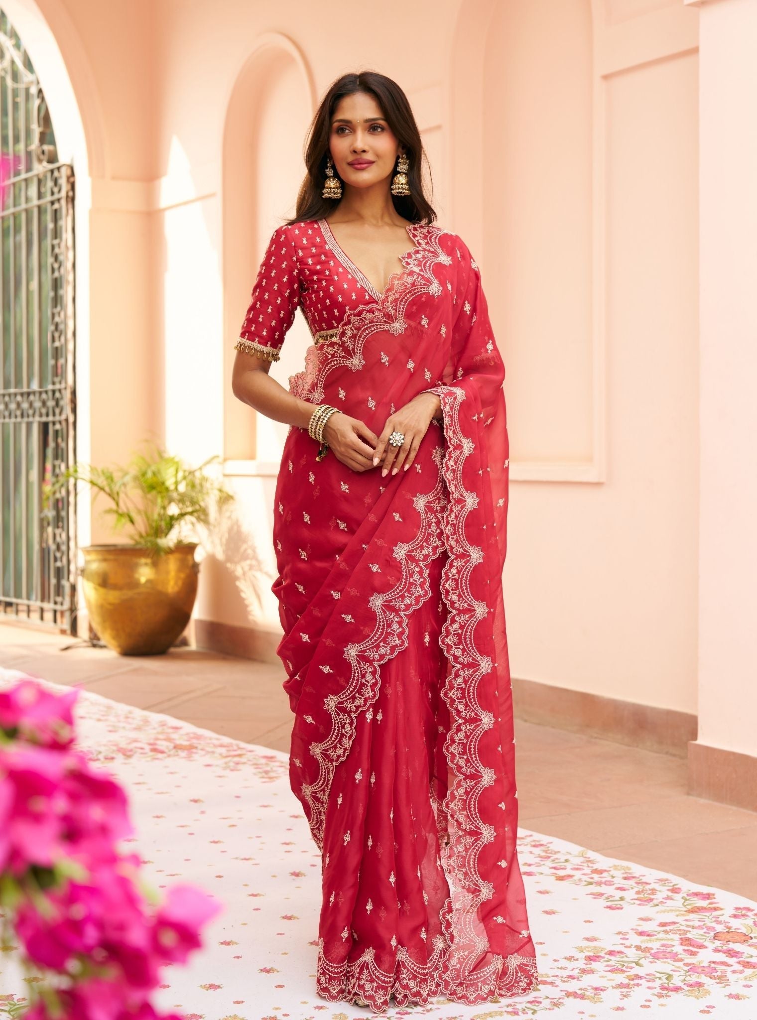 Albela Organza Red Saree