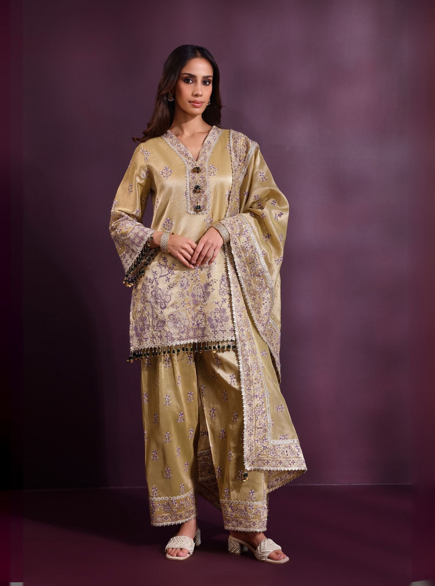 Lovi Tissue Pista Green Kurta Set