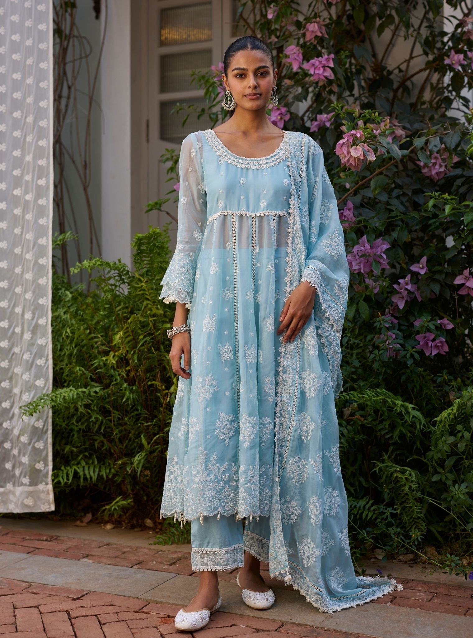 Lilo Organza Light Blue Anarkali Set