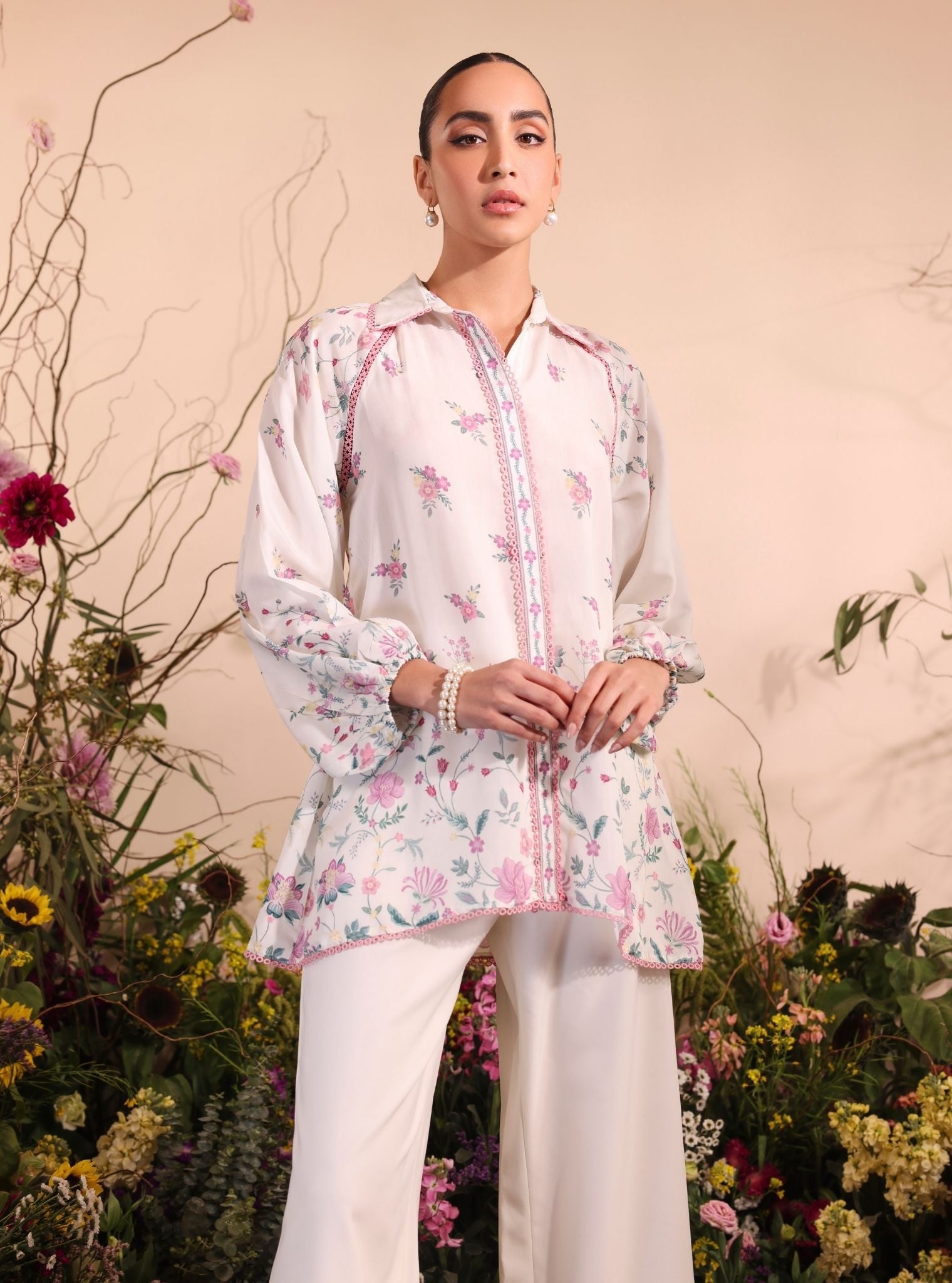 Vesper Lawn Printed White Shirt