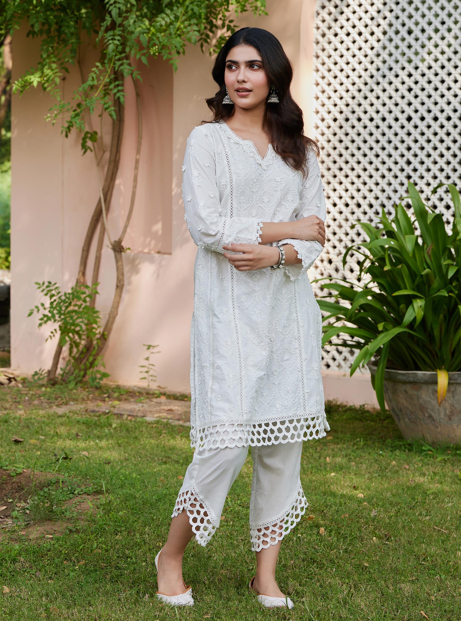 Mulmul Supima Cotton Naksh Off White Pant