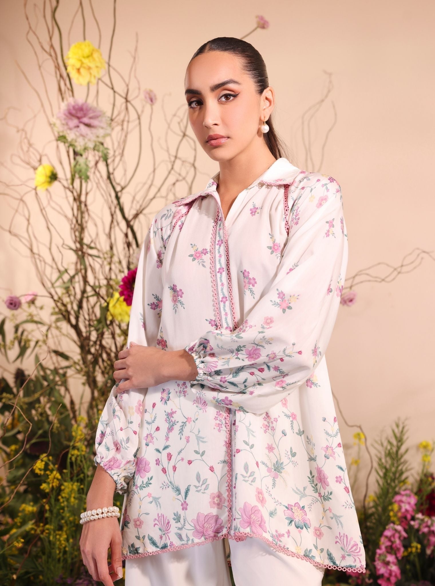 Vesper Lawn Printed White Shirt