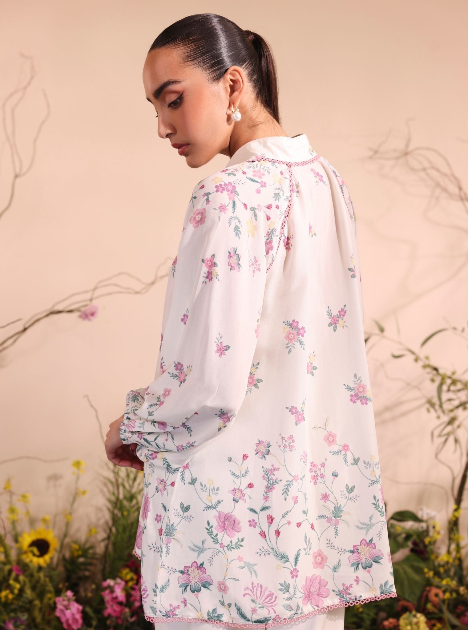 Vesper Lawn Printed White Shirt