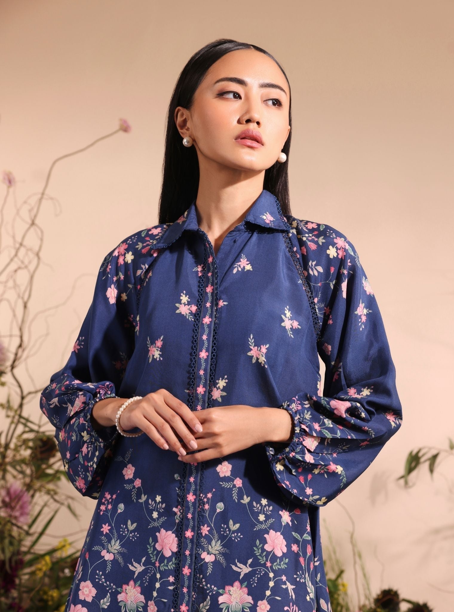 Vesper Lawn Printed Navy Shirt