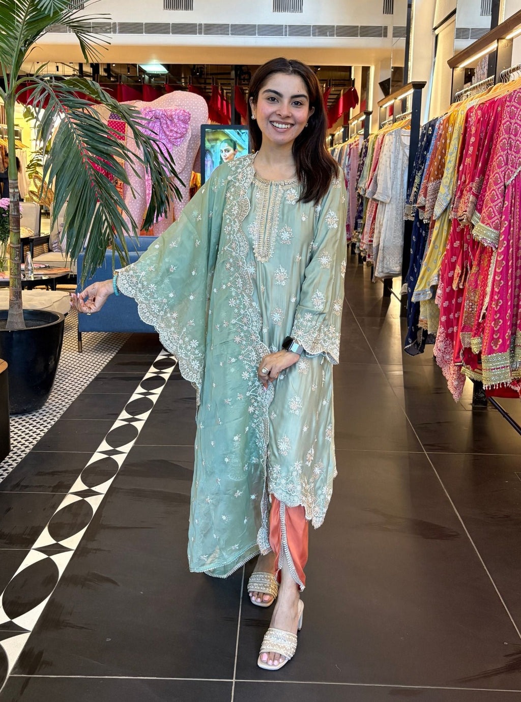 Yihwa Cupro Satin Burnt Orange Kurta Set