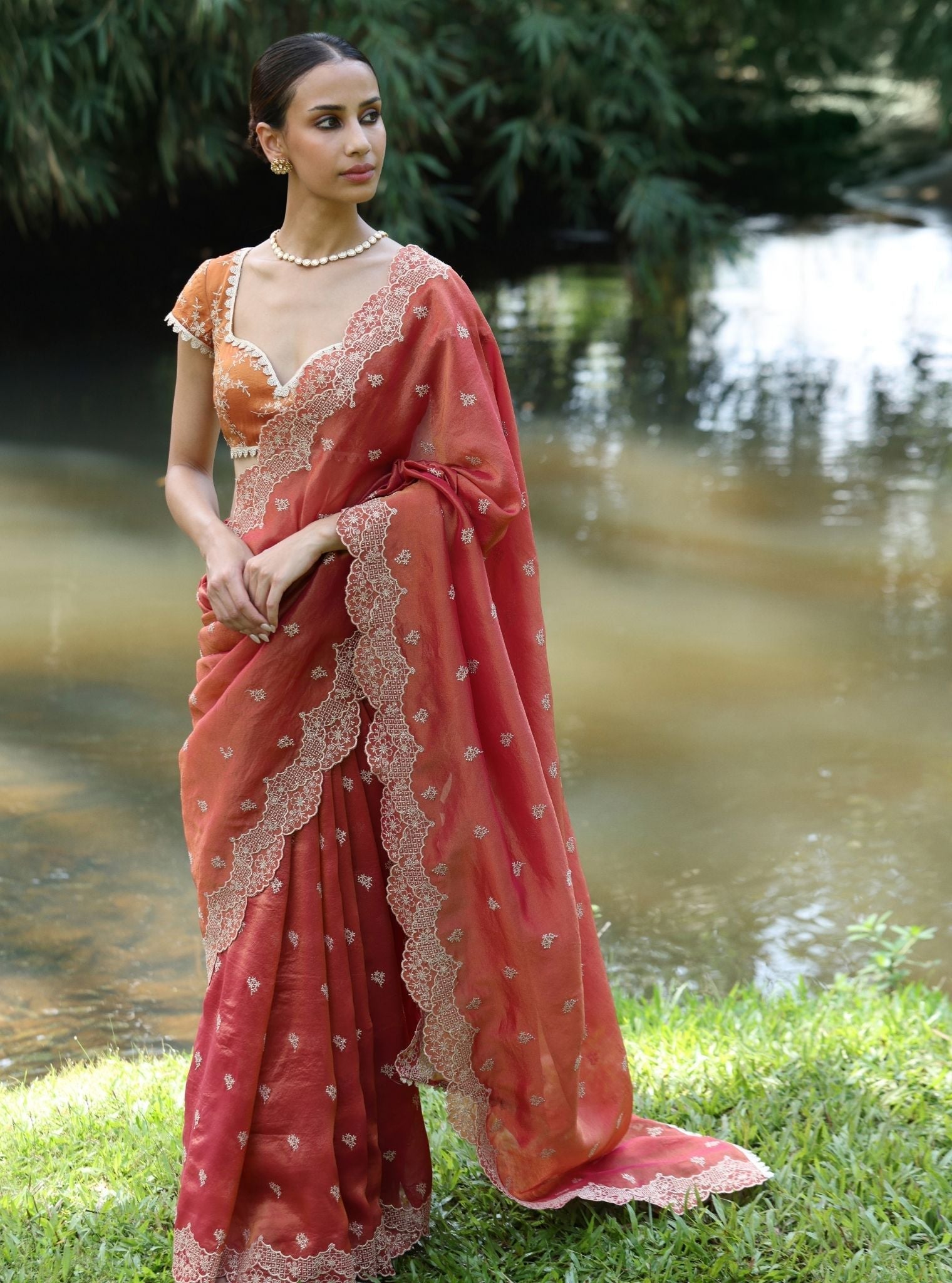 Mubarak Lurex Organza Fuschia Saree