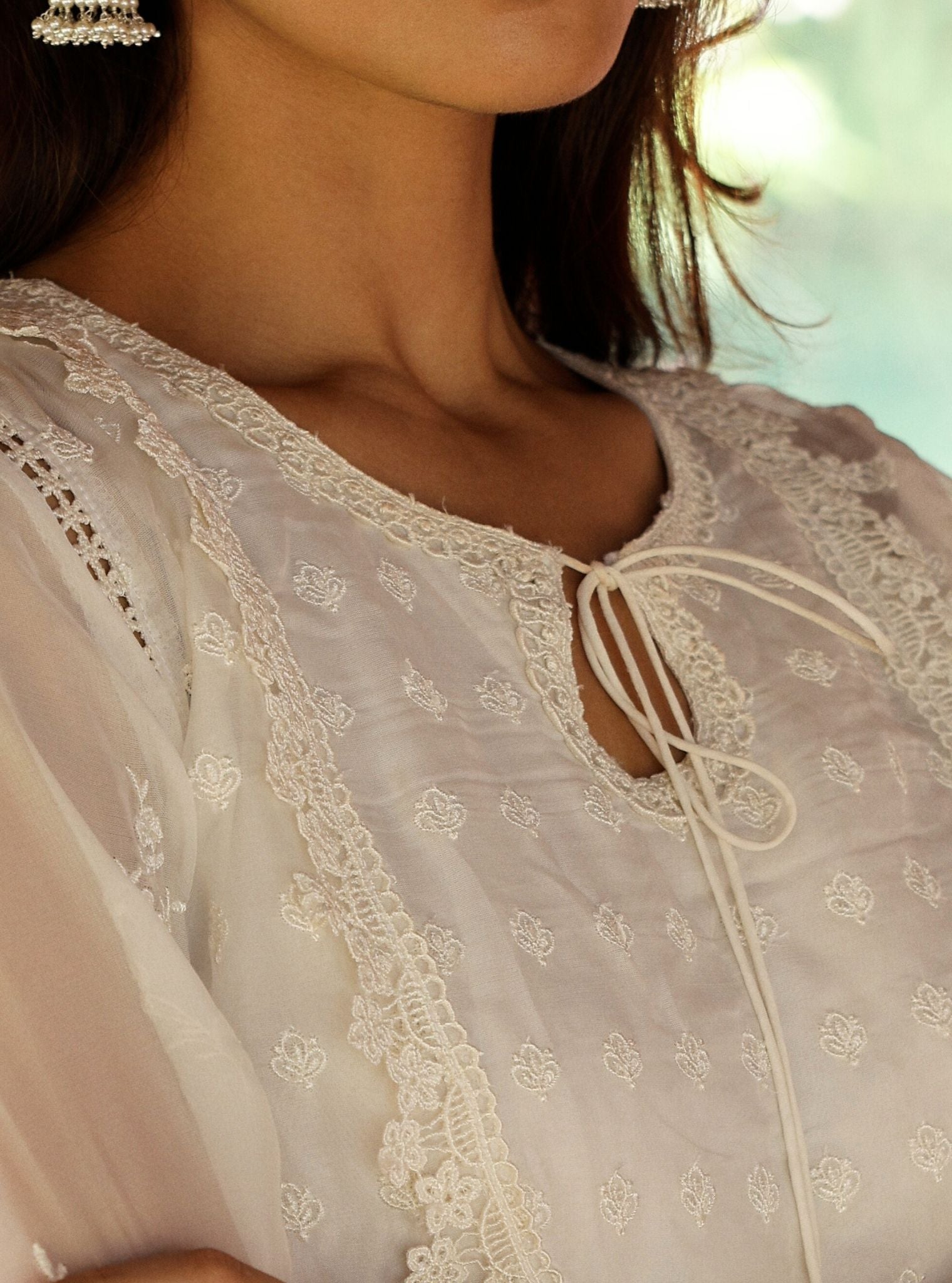 Neesa Organza White Anarkali Kurta Set