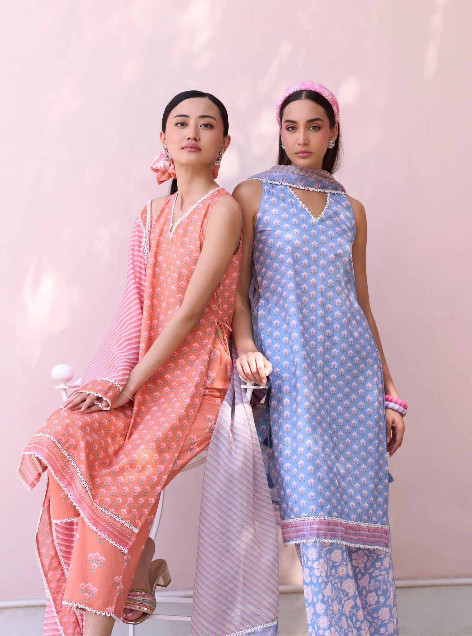 Rajvella Steel Blue Mulmul Cotton Kurta & Pant Set