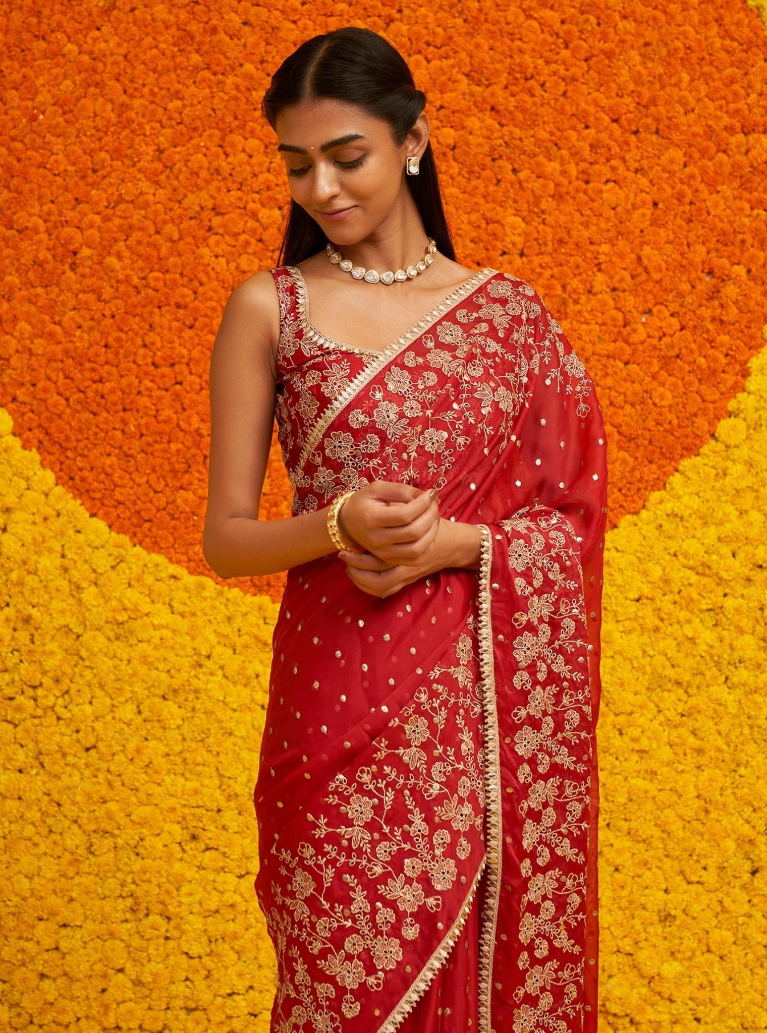 Jigar Organza Red Saree