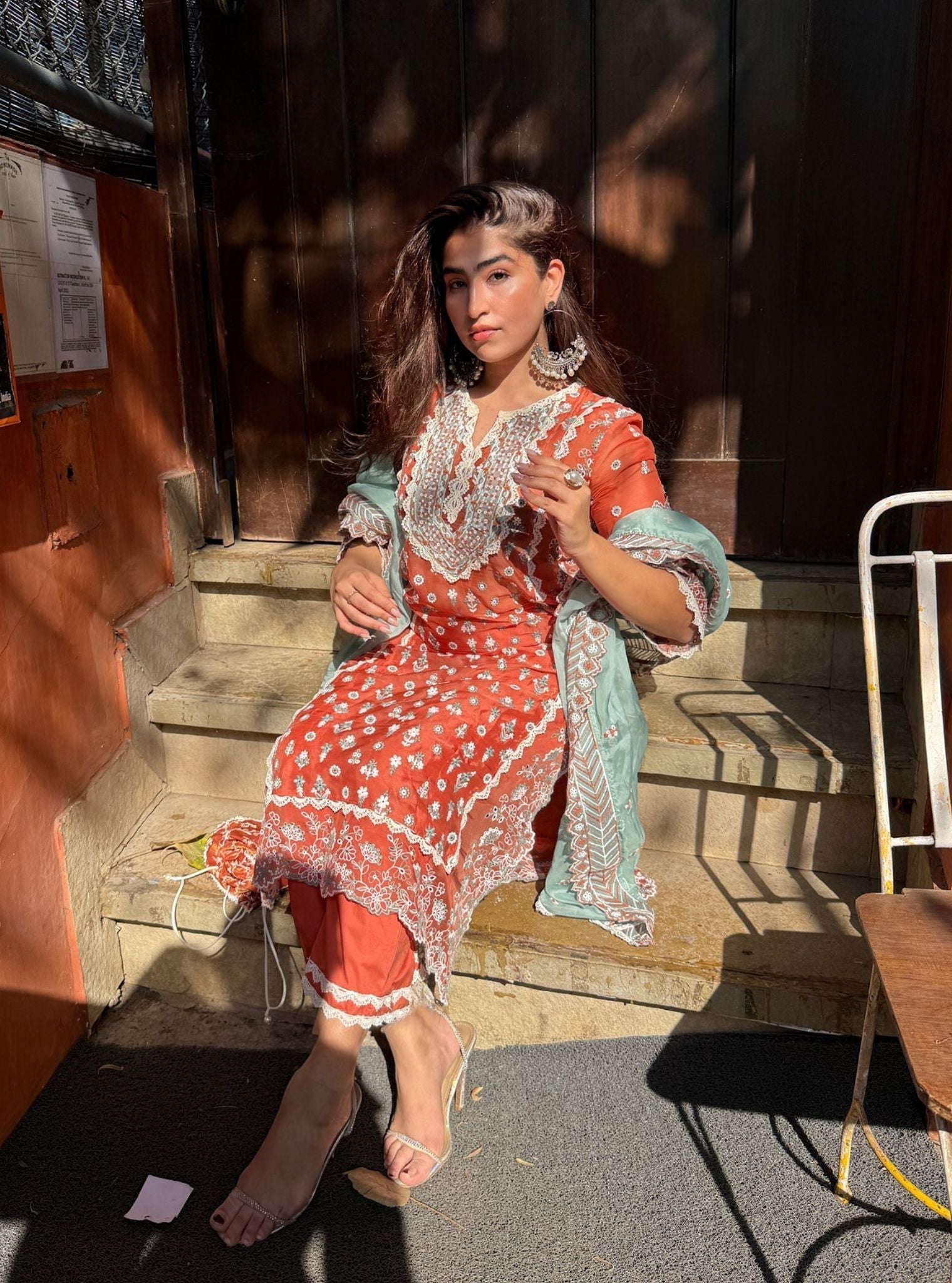 Kovalam Organza Terracotta Kurta Set